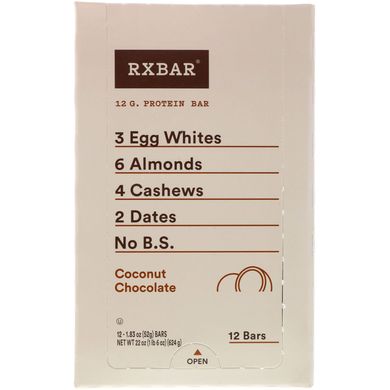 Протеиновые батончики, Кокос и шоколад, RXBAR, 12 батончиков, 1,83 унции (52 г) каждый купить в Киеве и Украине