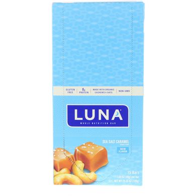 Luna, Поживний батончик, карамель з морською сіллю, Clif Bar, 15 батончиків, 1,69 унції (48 г) кожен