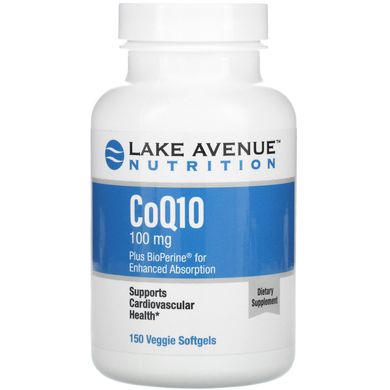 Коензим Q10 з біоперином Lake Avenue Nutrition (CoQ10 with BioPerine) 100 мг 150 м'яких рослинних капсул
