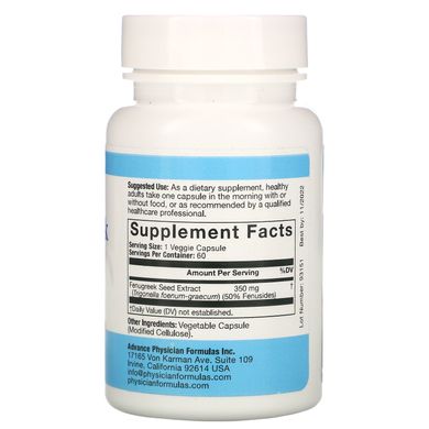 Пажитник екстракт Advance Physician Formulas Inc. (Fenugreek Extract) 350 мг 60 капсул