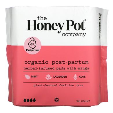 The Honey Pot Company, Organic Herbal-Infused Pads with Wings, Post-Partum, 12 Count