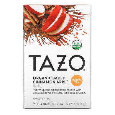 Органічне яблуко, запечене з корицею, Рослинний чай без кофеїну, Tazo Teas, 20 фільтр-пакетів, 1,76 унції (50 г)