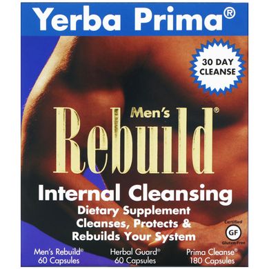 Полное очищение организма, для мужчин, Rebuild Internal Cleansing, Yerba Prima, программа из 3-х частей купить в Киеве и Украине