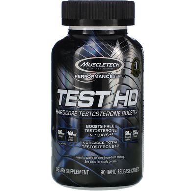 Muscletech, Test HD, потужний підсилювач вироблення тестостерону, 90 капсуловидні таблеки зі швидким вивільненням