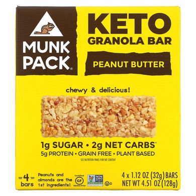 Munk Pack, Кето-гранолу, арахісове масло, 4 батончики по 1,12 унції (32 г) кожен