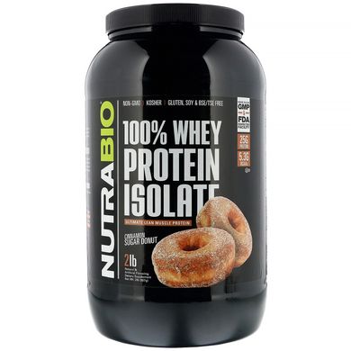 100% ізолят сироваткового протеїну, «Пончик з коричневим цукром», NutraBio Labs, 907 г