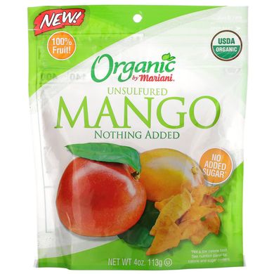 Mariani Dried Fruit, органічні плоди манго, несульфовані, 113 г (4 унції)