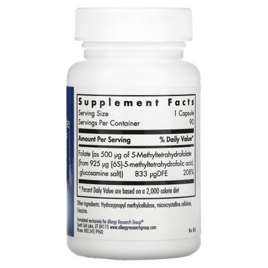 Folic Acid 5-MTHF 4th Generation Allergy Research Group (QuatreActiv Folate) 90 Capsules