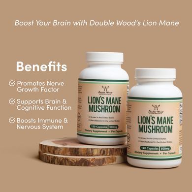 Ежовик гребенчатый для когнитивного здоровья Double Wood (Lion's Mane Mushroom) 120 капс купить в Киеве и Украине