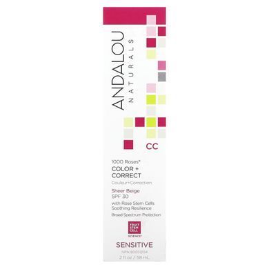 Moisturizing CC cream with SPF 30 Andalou Naturals (Color Correct) 58 ml.
