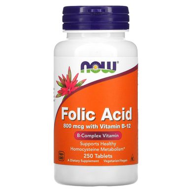 Фолієва кислота з вітаміном B12 Now Foods (Folic Acid) 800 мкг 250 таблеток