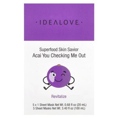 Idealove, Superfood Skin Savior, Acai You Checking Me Out, 5 Beauty Sheet Masks, 0.68 fl oz (20 ml) Each купить в Киеве и Украине