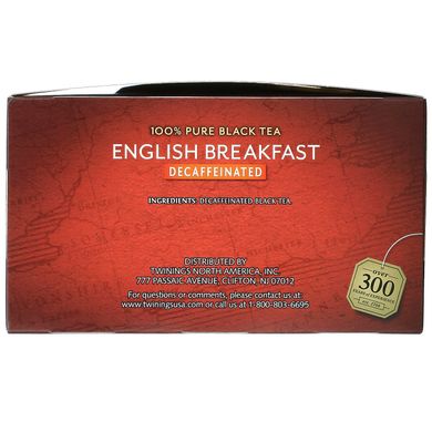 Twinings, Англійський сніданок, без кофеїну, 50 чайних пакетиків, 3,53 унції (100 г)