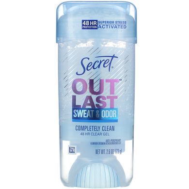 48-годинний прозорий гель-дезодорант, повністю очищає, Outlast, 48 Hour Clear Gel Deodorant, Completely Clean, Secret, 73 г