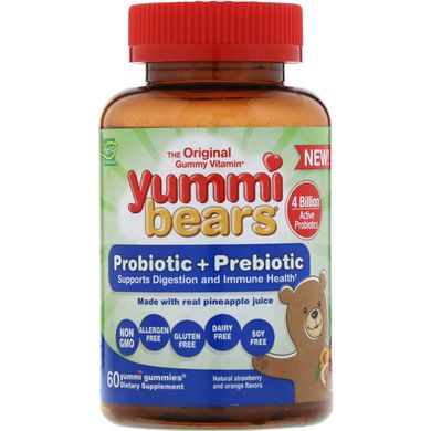 Пробиотик + пребиотик для детей Hero Nutritional Products (Yummi Bears Probiotic + Prebiotic) 60 жевательных таблеток со вкусом клубника-апельсин купить в Киеве и Украине