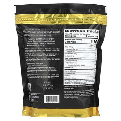 Мицеллярный казеиновый протеин без ароматизаторов California Gold Nutrition (Micellar Casein Protein Unflavored) 454 г купить в Киеве и Украине