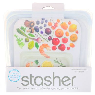 Багаторазова силіконова сумка для харчових продуктів, середнього розміру, прозора, Stasher, 15 рідких унцій (450 мл)