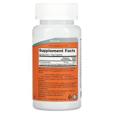 Железо Now Foods (Iron) 18 мг 120 вегетарианских капсул купить в Киеве и Украине