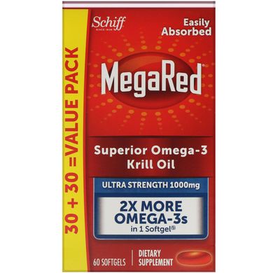 Покращена олія криля омега-3, Superior Omega-3 Krill Oil, Schiff, 1000 мг, 60 гелевих капсул