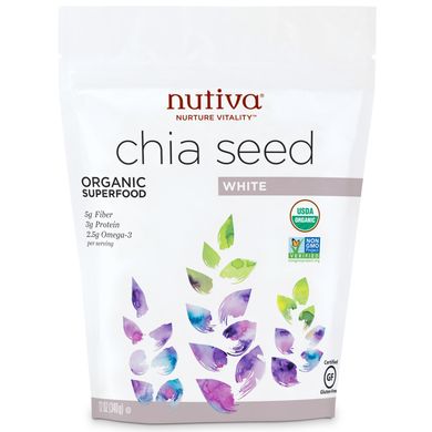 Органічний суперпродукт, насіння Чіа, білі, Nutiva, 12 унцій (340 г)