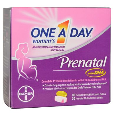Вітаміни для вагітних з DHA One-A-Day (Prenatal DHA) 30 табл і 30 капсул