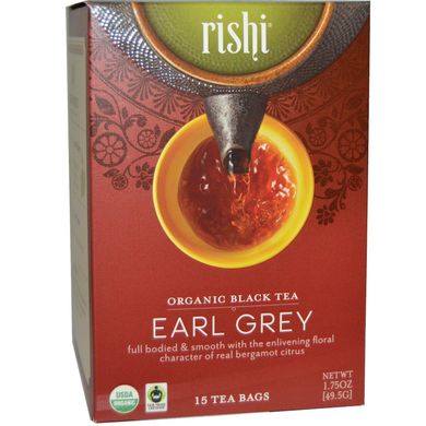 Органический черный чай, эрл грей, Rishi Tea, 15 чайных пакетиков, 1.75 унций (49.5 г) купить в Киеве и Украине