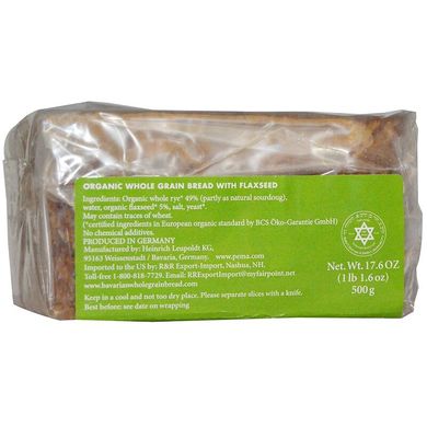 Органический хлеб с семенами льна, Bavarian Breads, 17,6 унций (500 г)