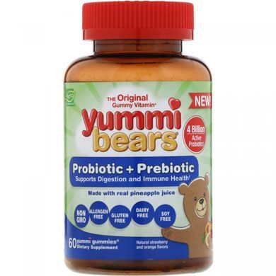 Пробіотик + пребиотик для дітей Hero Nutritional Products (Yummi Bears Probiotic + Prebiotic) 60 жувальних таблеток зі смаком полуниці-апельсин