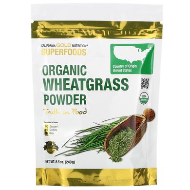 Органічний порошок пирію California Gold Nutrition (Superfoods Organic Wheat Grass Powder) 240 г