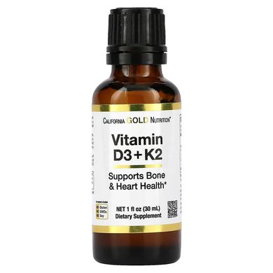 Вітамін Д3 К2 California Gold Nutrition (Vitamin D3+K2) 25 мкг 1000 МО 30 мл