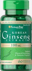 Корейский женьшень стандартизированный, Korean Ginseng Standardized, Puritan's Pride, 100 мг, 60 капсул купить в Киеве и Украине
