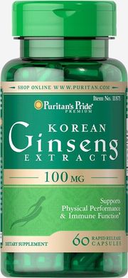 Корейський женьшень стандартизований, Korean Ginseng Standardized, Puritan's Pride, 100 мг, 60 капсул
