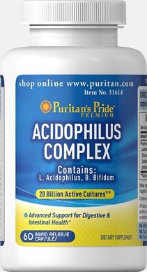 Ацидофильный комплекс, Acidophilus Complex, Puritan's Pride, 20 миллиардов, 60 капсул купить в Киеве и Украине