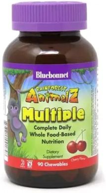 Мультивітаміни для дітей Bluebonnet Nutrition (Rainforest Animalz Multiple) 90 жувальних цукерок зі смаком вишні