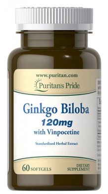 Гінкго білоба з Вінпоцетину, Ginkgo Biloba with Vinpocetine, Puritan's Pride, 120 мг, 60 капсул