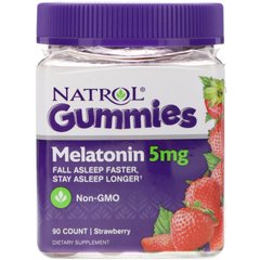 Жувальні таблетки, мелатонін, полуниця, Melatonin Sleep Aid Gummies, Natrol, 5 мг, 90 штук