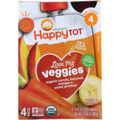 Детское пюре с морковью бананом манго и бататом органик Happy Family Organics (Inc. Veggies) 4 пакета по 120 г купить в Киеве и Украине