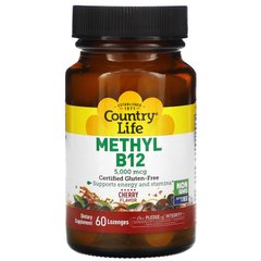 Вітамін B12 Country Life (Methyl B12) 5000 мкг 60 льодяників зі смаком вишні