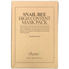 Benton, Набір косметичних масок з високим вмістом равлики та бджоли, 10 листів, 0,7 унції (20 г) кожен