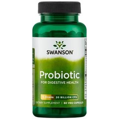 Пробіотик для травного здоров'я, Probiotic for Digestive Health, Swanson, 20 мільярд КУО, 60 капсул