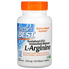 L-аргінін з тривалим вивільненням і негайним вивільненням, Doctor's Best, 500 мг, 120 таблеток з подвійним шаром