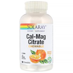 Цитрат кальция-магния, апельсиновый вкус, Cal-Mag Citrate 2:1, Solaray, 90 жевательных таблеток купить в Киеве и Украине