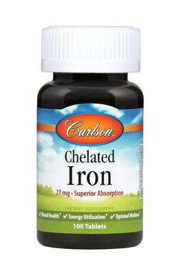Хелат заліза, Chelated Iron, Carlson Labs, 27 мг, 100 таблеток