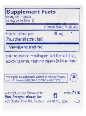 Пікногенол Pure Encapsulations (Pycnogenol) 100 мг 60 капсул