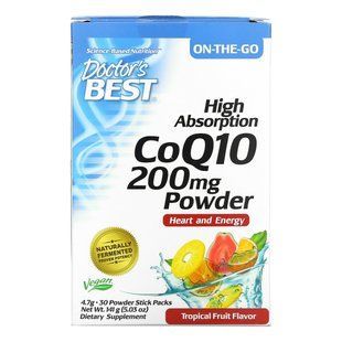 Doctor's Best, Порошок с высоким содержанием коэнзима Q10, тропические фрукты, 200 мг, 30 упаковок в виде порошка в стиках, по 4,7 г каждая купить в Киеве и Украине