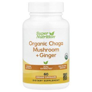 Super Nutrition Organic Chaga Mushroom + Ginger 60 capsules