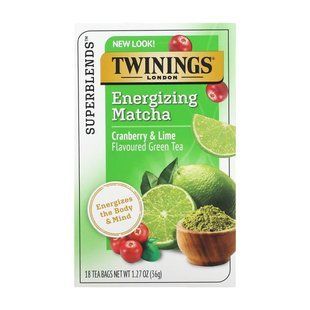 Энергетический травяной чай, маття, клюква и лайм, Twinings, 18 чайных пакетиков, 1,27 унции (36 г) купить в Киеве и Украине