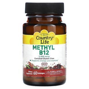 Вітамін B12 Country Life (Methyl B12) 5000 мкг 60 льодяників зі смаком вишні