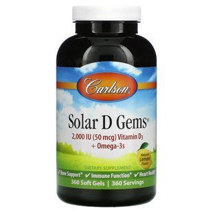 Fish oil with vitamin D3 Carlson Labs (Solar D Gems) 2000 IU 360 capsules with lemon flavor.