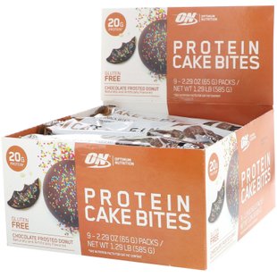 Протеиновая закуска, пончик с шоколадной глазурью, Protein Cake Bites, Chocolate Frosted Donut, Optimum Nutrition, 9 батончиков, 2,29 унции (65 г) каждый купить в Киеве и Украине